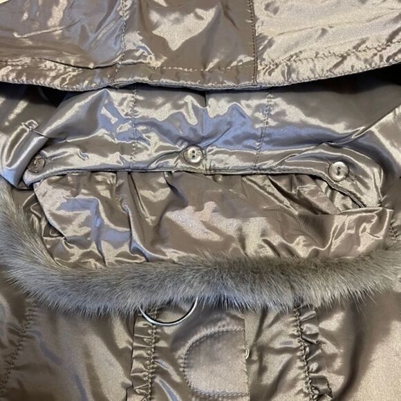 WINTER WOMAN HOODED WATER RESISTANT SILVER GREY GENUINE MINK FLORAL - Picture 15 of 16